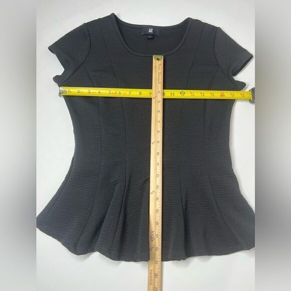 IZ Byer Textured Peplum Scoopneck Top Black Junior Size L - Picture 8 of 9